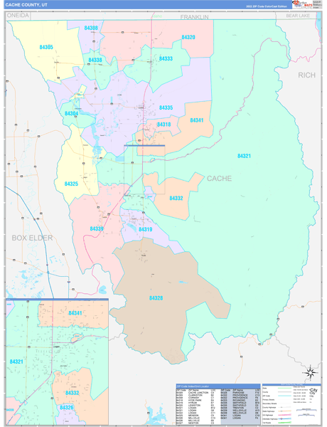 Cache County Wall Map Color Cast Style