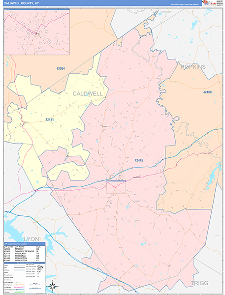 Caldwell County, KY Zip Code Map