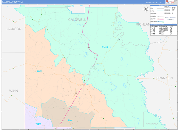 Caldwell Parish (County), LA Wall Map
