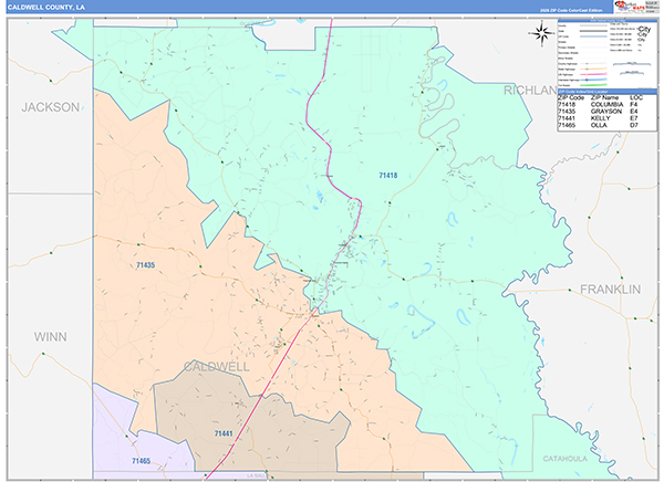 Caldwell Parish (County), LA Wall Map