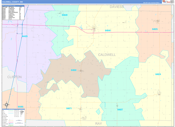 Caldwell County Wall Map Color Cast Style