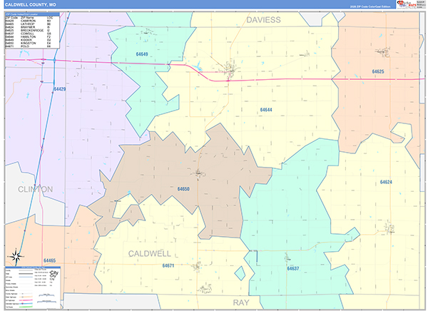 Caldwell County, MO Map Color Cast Style