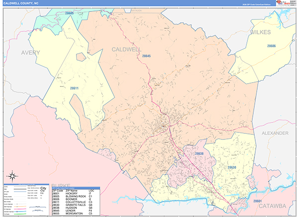 Caldwell County, NC Zip Code Map