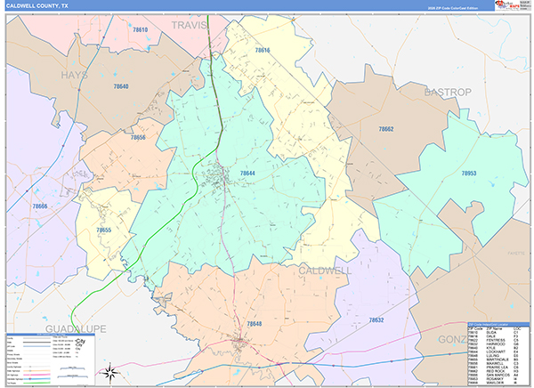 Caldwell County, TX Zip Code Map