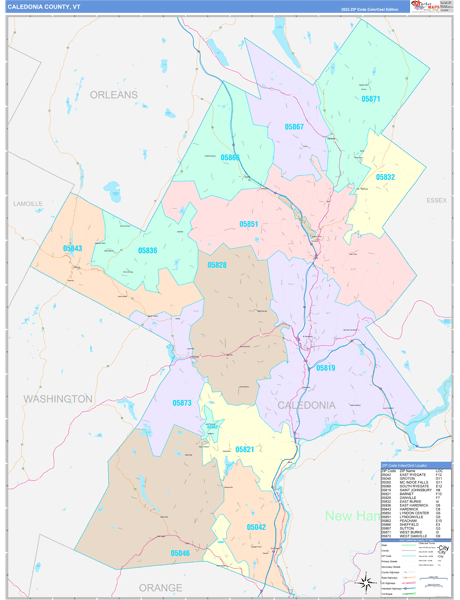 Caledonia County, VT Zip Code Map