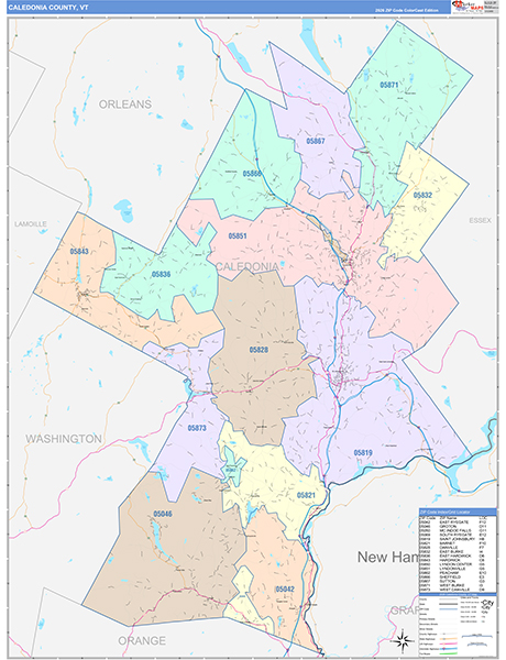 Caledonia County, VT Wall Map