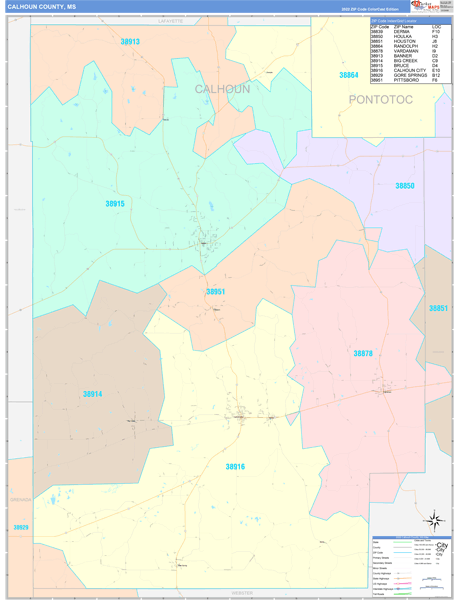 Calhoun County, MS Zip Code Map