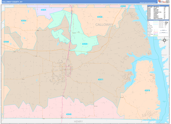 Calloway County, KY Wall Map Color Cast Style