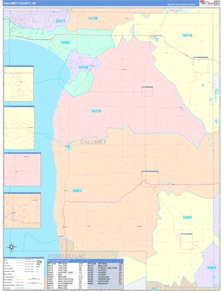 Calumet County Wall Map Color Cast Style