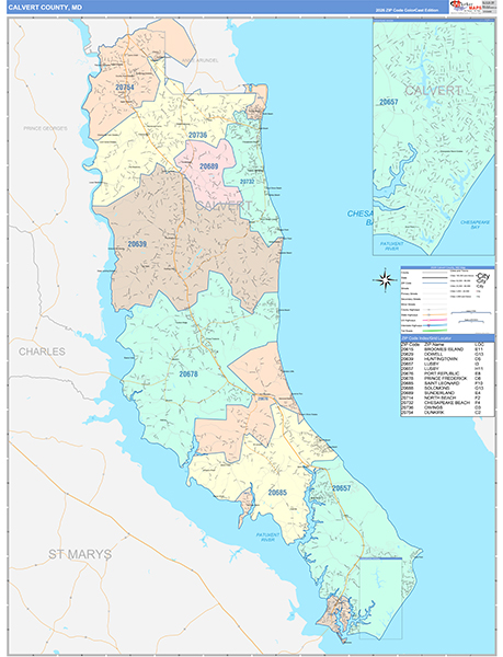 Calvert County, MD Zip Code Map