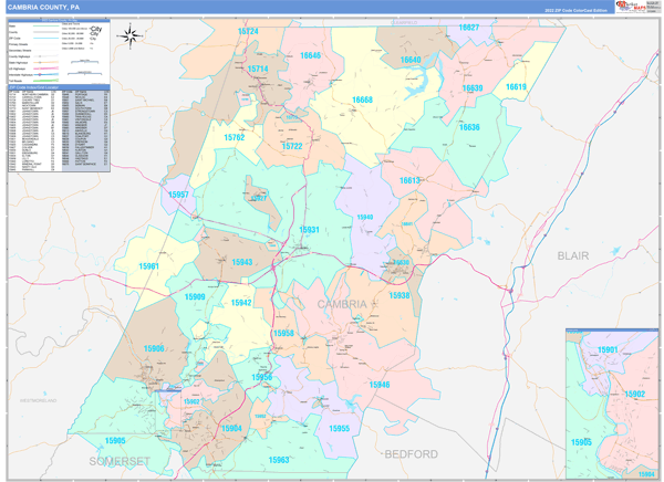 Cambria County Digital Map Color Cast Style