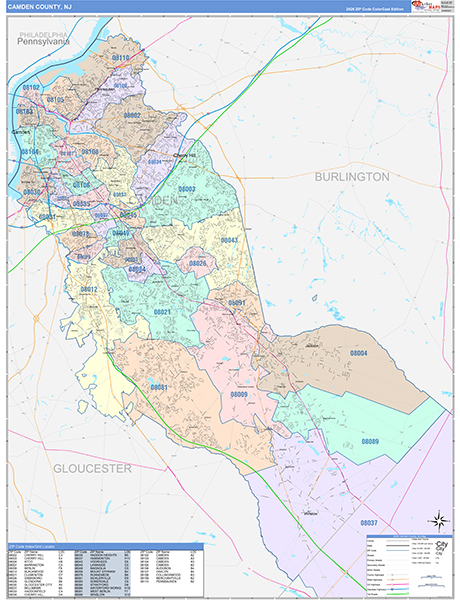 Camden County, NJ Zip Code Map