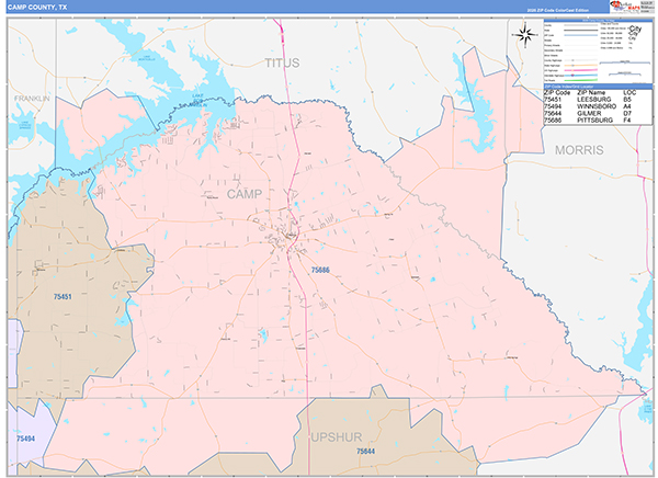 Camp County, TX Zip Code Map