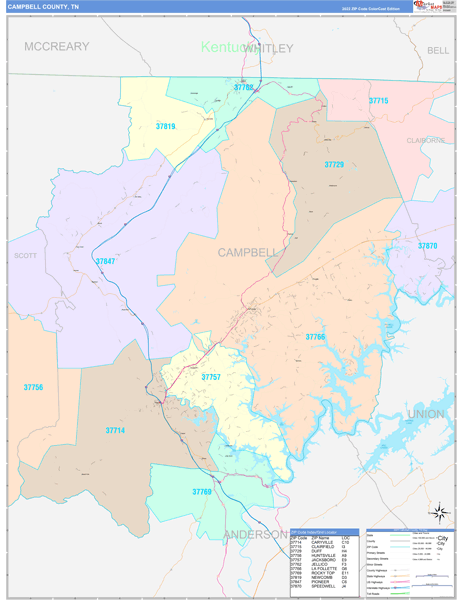 Campbell County, TN Wall Map