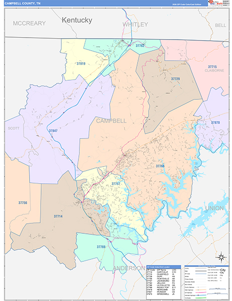 Campbell County, TN Zip Code Map