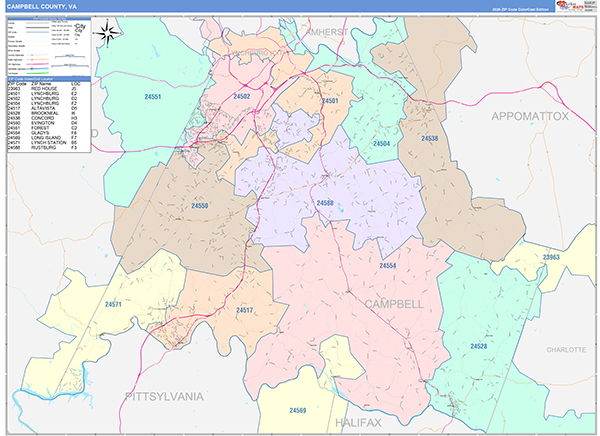 Campbell County, VA Zip Code Map