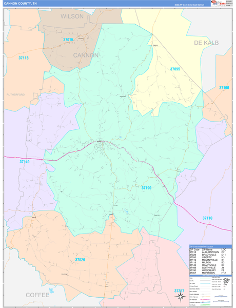 Cannon County, TN Zip Code Map
