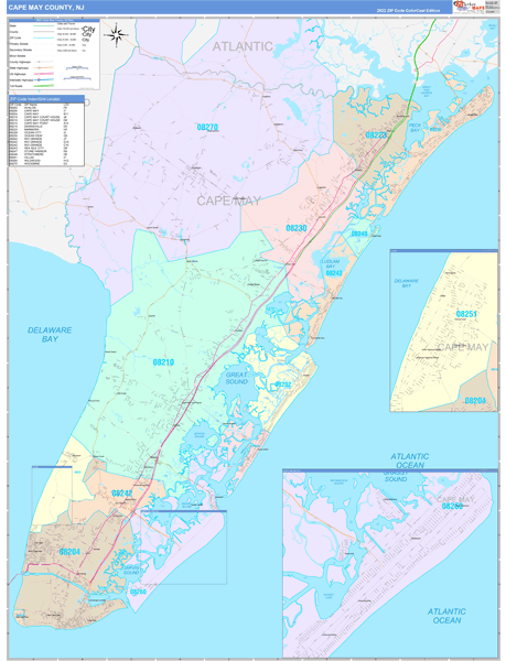 Cape May County, NJ Wall Map Color Cast Style by MarketMAPS - MapSales