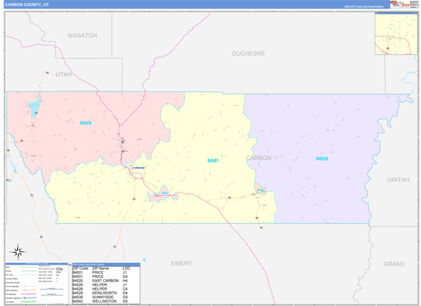 Carbon County, UT Zip Code Map