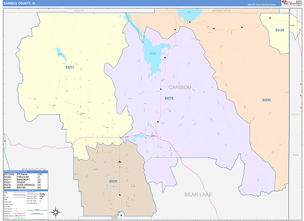Caribou County, ID Zip Code Map