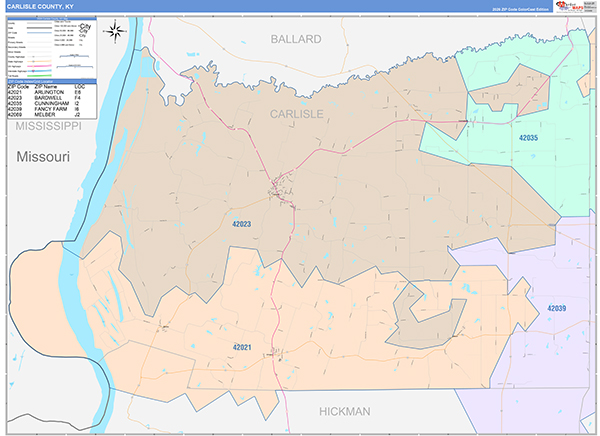 Carlisle County, KY Zip Code Map