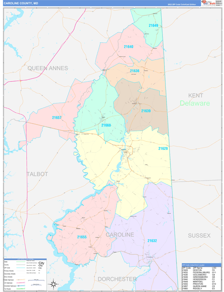 Caroline County, MD Zip Code Map
