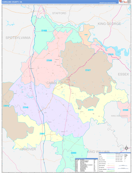 Caroline County, VA Zip Code Map