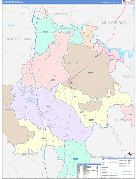 Caroline County, VA Zip Code Map