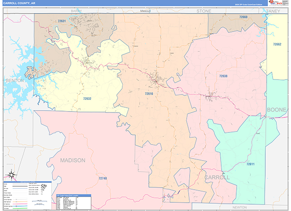 Carroll County, AR Zip Code Map