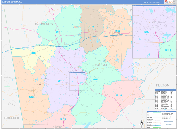 Carroll County, GA Wall Map