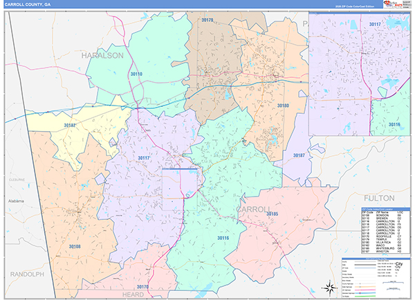 Carroll County, GA Zip Code Map