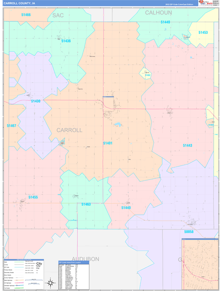 Carroll County, IA Zip Code Map