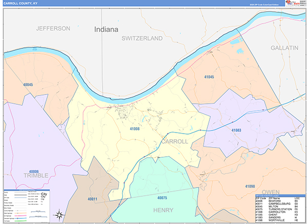 Carroll County, KY Zip Code Map