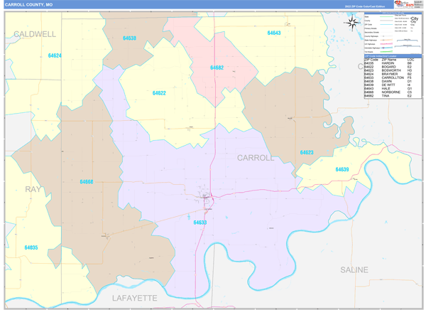 Carroll County, MO Zip Code Map