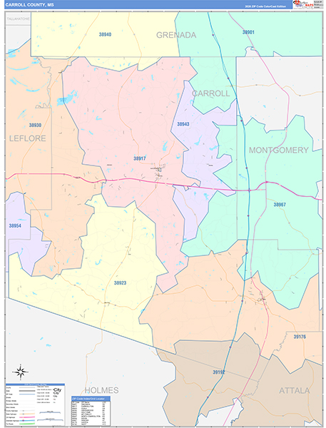 Carroll County, MS Zip Code Map