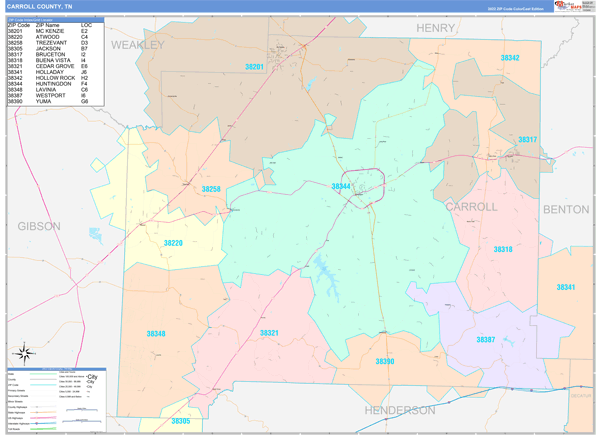 Carroll County, TN Wall Map