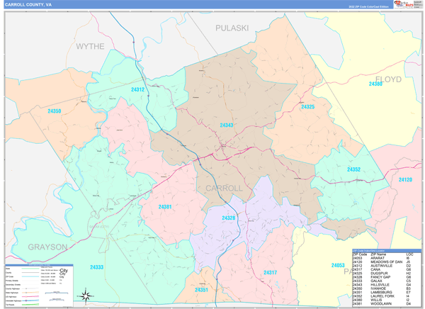 Carroll County, VA Wall Map