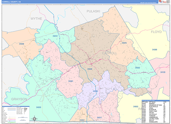 Carroll County, VA Zip Code Map