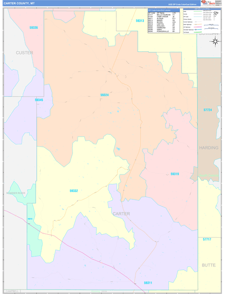 Carter County, MT Zip Code Map