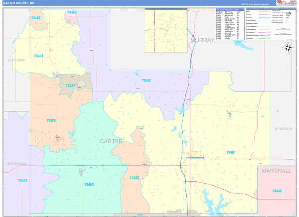 Carter County, OK Wall Map Color Cast Style