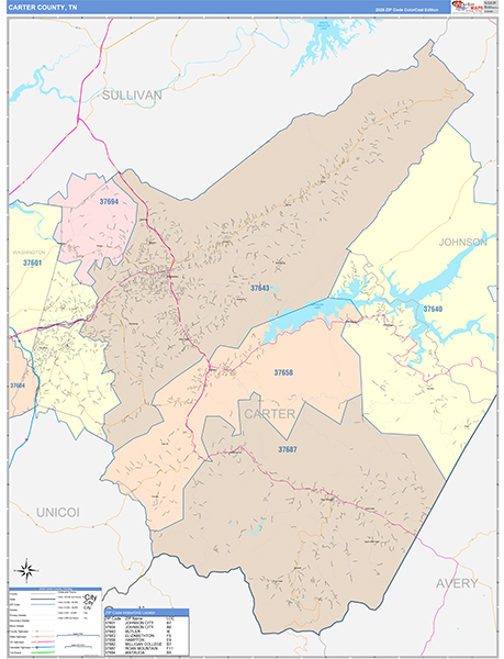 Carter County, TN Zip Code Map