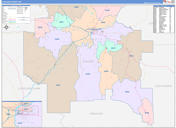 Cascade County, MT Wall Map