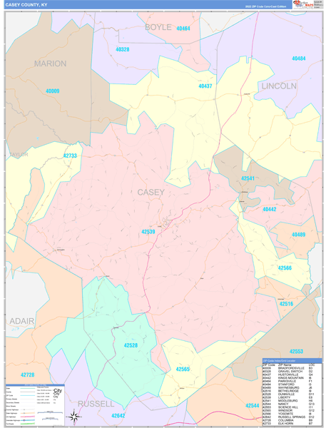 Casey County Digital Map Color Cast Style