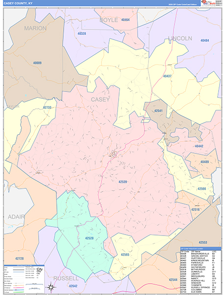 Casey County, KY Zip Code Map