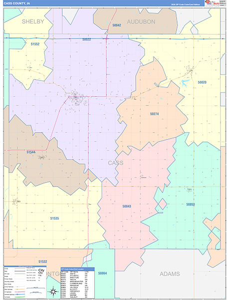 Cass County, IA Zip Code Map