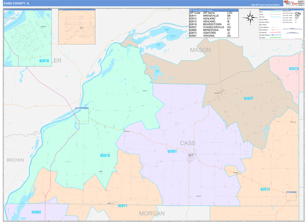 Cass County, IL Zip Code Map