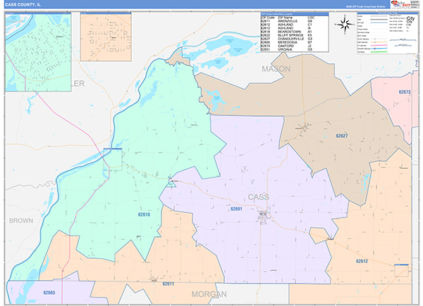 Cass County, IL Zip Code Map