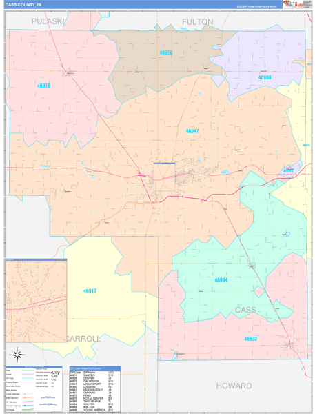 Cass County, IN Map Color Cast Style