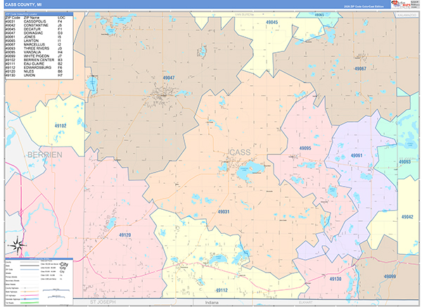 Cass County, MI Zip Code Map