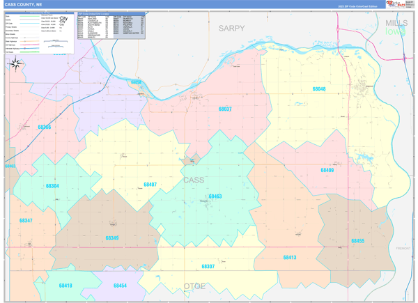 Cass County, NE Wall Map Color Cast Style